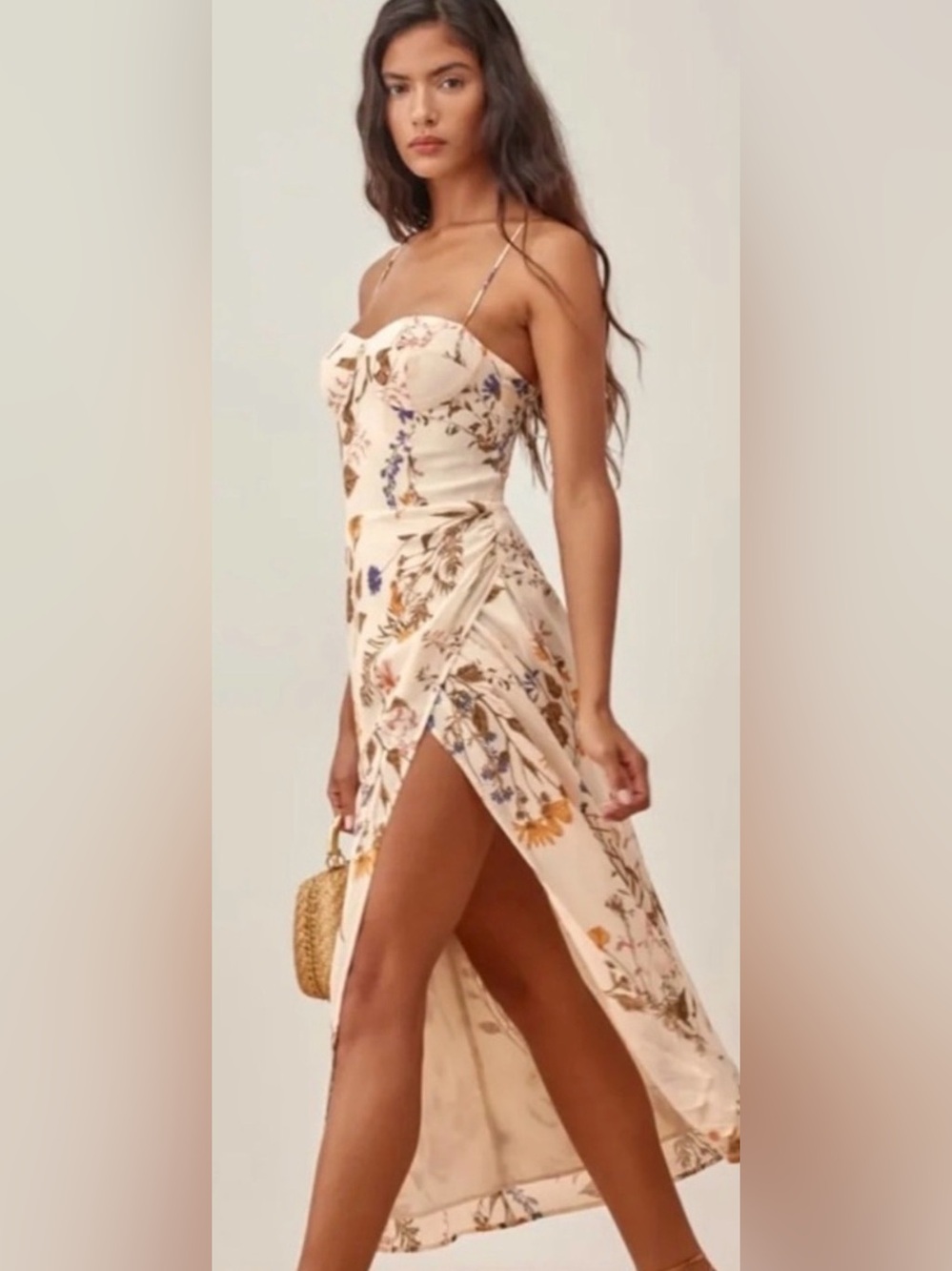 Reformation Kourtney Cream Floral Maxi Dress 10 EUC